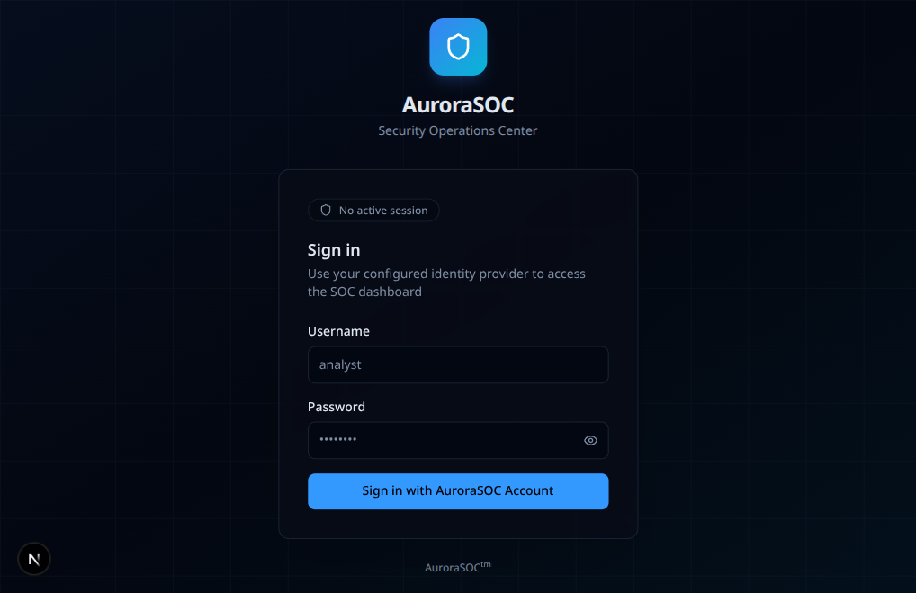 AuroraSOC login screen