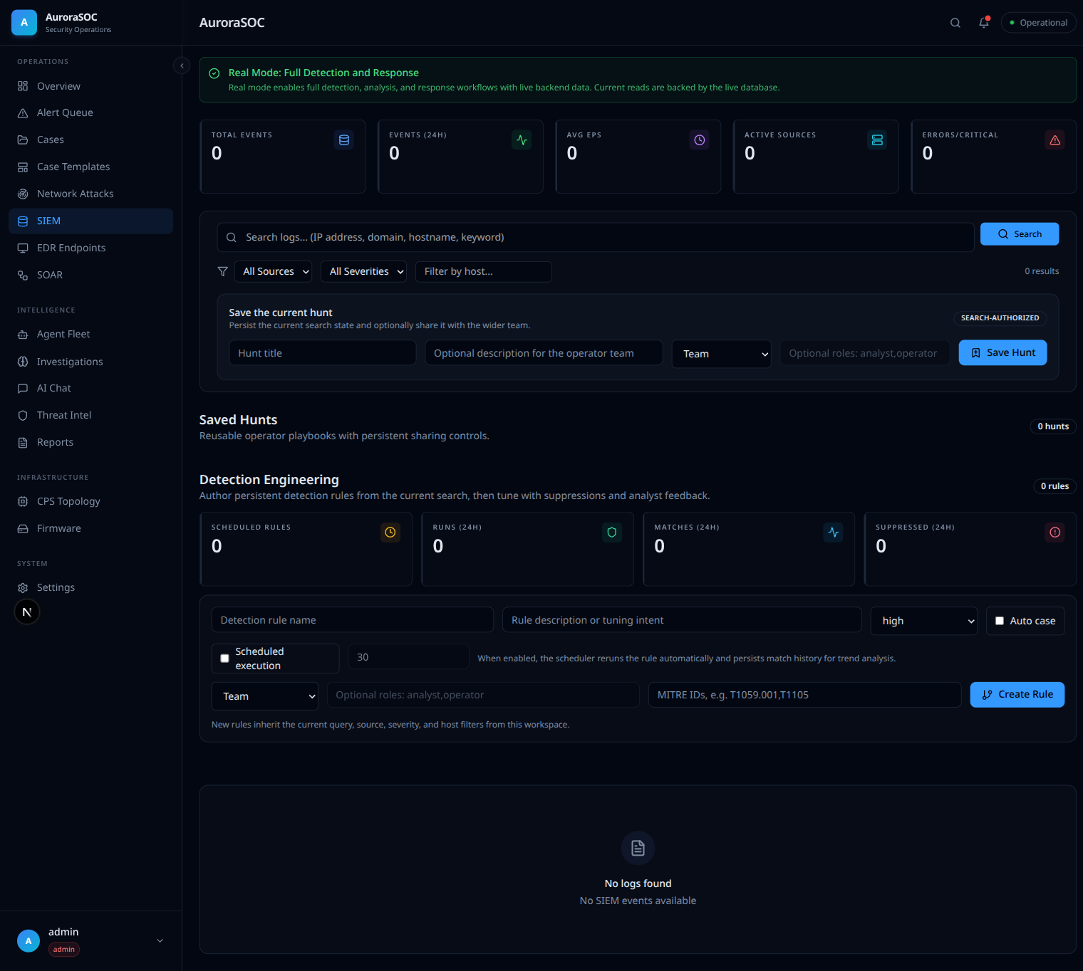SIEM search, saved hunts, and detection engineering